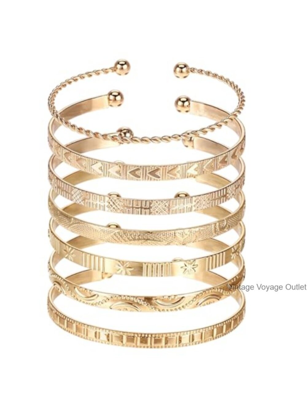 7 Pc Open Cuff Bangles Adjustable Alloy Bracelets Set for Women